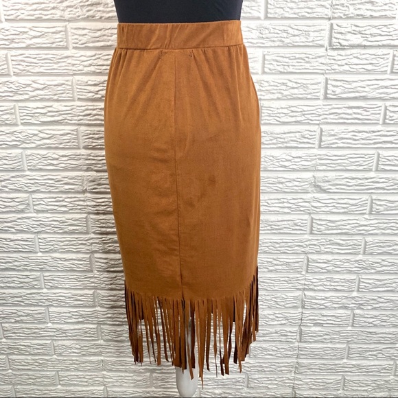 French Laundry Brown Tan Boho Midi Skirt Fringe - Picture 8 of 8